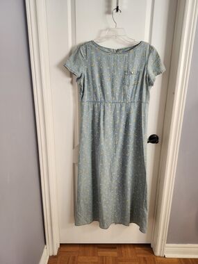 Vintage Light Blue Floral Midi Dress
